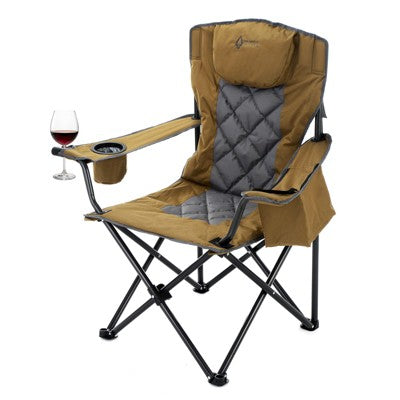  Arrowhead Outdoor Portable Folding Camping Quad Chair W/ 6-Can Cooler, Heavy-Duty Carrying Bag, Supports Up To 450lbs (Wrangler Brown)