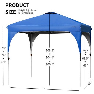  10x10 FT Outdoor Pop Up Tent Canopy Height Adjustable Sun Shelter W/ Roller Bag