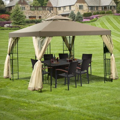  Costway Outdoor 10'x10' Gazebo Canopy Shelter Awning Tent Patio Screw-free Structure Garden