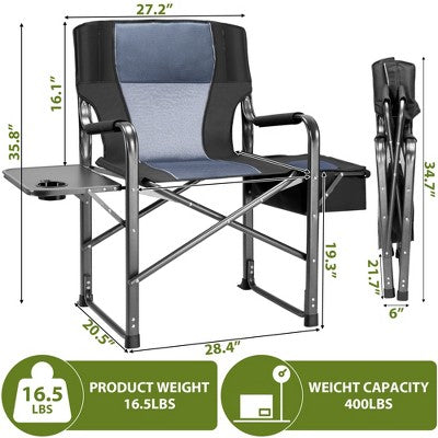  SUGIFT Extra Wide Folding Camping Chair Heavy Duty Director Chair With Side Table And Cooler Bag Portable For Fishing Patio Tailgating