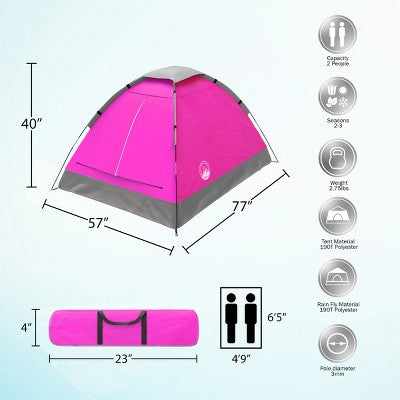  Leisure Sports 2-Person Dome Tent With Rain Fly And Carrying Bag - 77" X 57", Pink