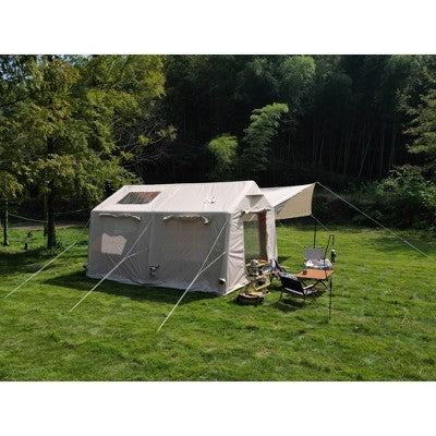  Cesicia 9.8 X13ft Beige Inflatable Camping Tents With Hand Pump & Canopy , Waterproof And Windproof Blow Up Tent, Easy Setup