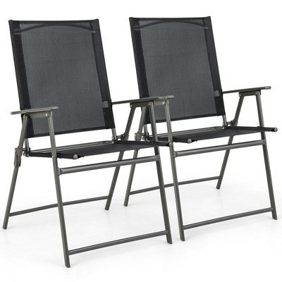  Tangkula 4PCS Patio Portable Metal Folding Chairs Dining Chair Set Poolside Garden