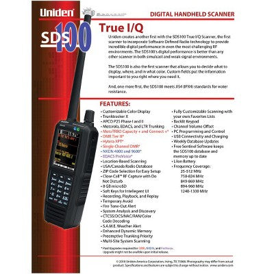  Uniden True I/Q Digital Handheld Scanner And Trunk Tracker Communications Receiver, SDS100