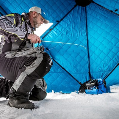  CLAM Pop-Up Ice Fishing Angler Hub Shelter Tent With Anchor Straps And Carrying Bag