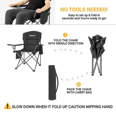  KingCamp Padded Folding Lounge Chairs With Built-In Cupholder, Insulated Cooler Sleeve, And Side Storage Pocket For Indoor & Outdoors
