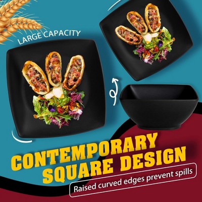  Itopfox 48-Piece Kitchen Plastic Wheat Straw Square Dinnerware Set For 12, Unbreakable Plates, Bowls, Tumblers, Dishwasher Safe, Outdoor Camping Dish