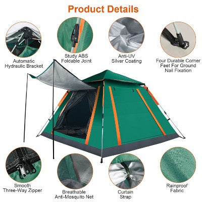  FURNIinspire Camping Tents Outdoor Tent Pop-Up Waterproof Camping Tent, Family Tents For Camping With Nets Windows, Green, 84.65"*84.65"*53.54"