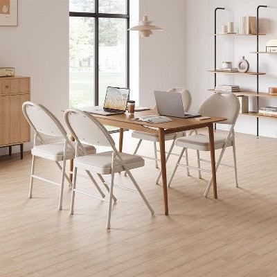  Folding Chairs 2 Pack. Metal Chair With Cushion, Non-Slip Feet Pads, Linen Party Chairs For Indoors And Outdoors Meeting And Dining Room