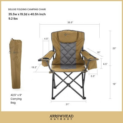  Arrowhead Outdoor Portable Folding Camping Quad Chair W/ 6-Can Cooler, Heavy-Duty Carrying Bag, Supports Up To 450lbs (Wrangler Brown)