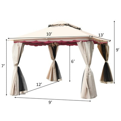  Tangkula 13'x10'Outdoor Canopy Gazebo Art Steel Frame 2-Tiers Party Patio Large Canopy Gazebo W/Netting&Side Walls