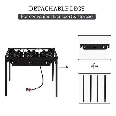  KTMBDW Outdoor Camp Stove High Pressure Propane Gas Cooker Portable Cast Iron Patio Cooking Burner (Three Burner 225000-BTU), Black