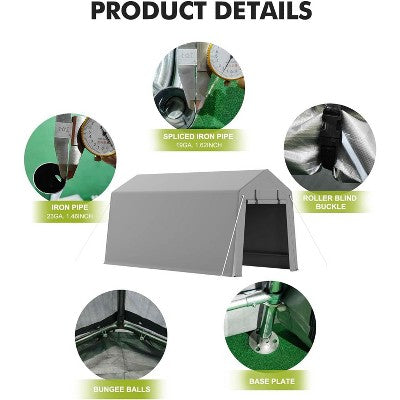  7x15 FT Portable Outdoor Storage Shed – Heavy Duty Waterproof Shelter Tent With Zipper Door For Motorcycle, Bikes, Firewood, And Garden Tools