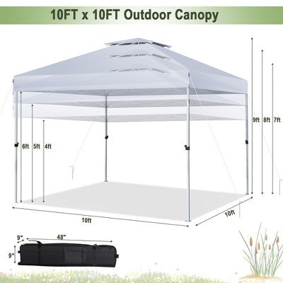  Costway 2-Tier 10' X 10' Pop-up Canopy Tent Instant Gazebo Adjustable Carry Bag With Wheel