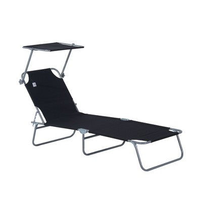  PAGED Folding Chaise Lounge Pool Chairs Adjustable Camping Chair With Canopy Shade Steel Frame And Side Pocket For Porch, Camping, Patio