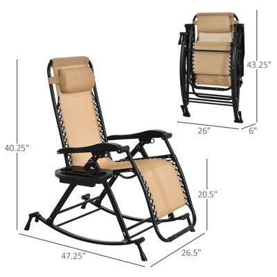  PAGED Folding Chaise Lounge Chairs Reclining Zero Gravity Lounge Rocker With Pillow, Cup Holder For Yard, Beach, Picnics, Deck