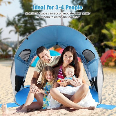  Costway Pop Up Beach Tent Anti-UV UPF 50 Plus Portable Sun Shelter For 3-4 Person