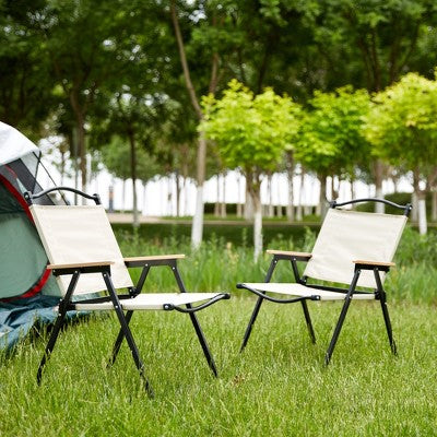  Gulches Outdoor Portable Chairs - 2-Piece Beige Folding Set For Camping And Picnics, 280 Lbs Capacity