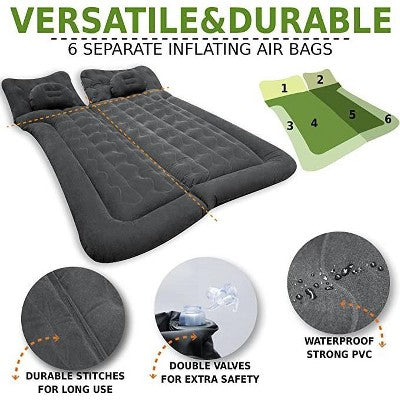  Zone Tech Car Trunk Inflatable Air Mattress - Air Pump Flocking Back Seat Mattress Bed With 2 Inflatable Pillows For Travel Camping Family Outing