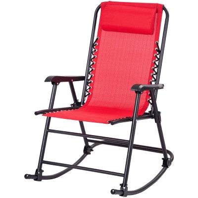 Costway Folding Zero Gravity Rocking Chair Rocker Porch Outdoor Patio Headrest Red