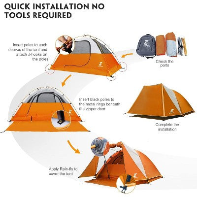  Cesicia 6 FT Orange 2 Person Camping Tent