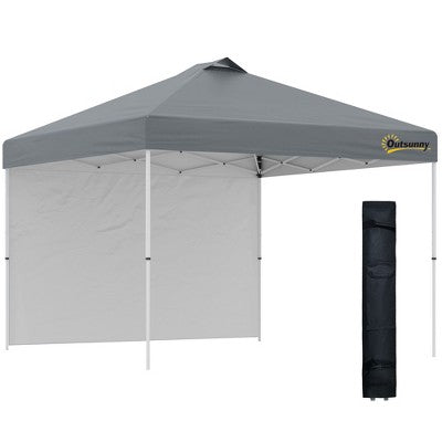  Outsunny 10' X 10' Pop Up Canopy Tent With 1 Sidewall, Carry Bag, Adjustable Height, Instant Shelter Tent For Backyard, Garden, And Patio