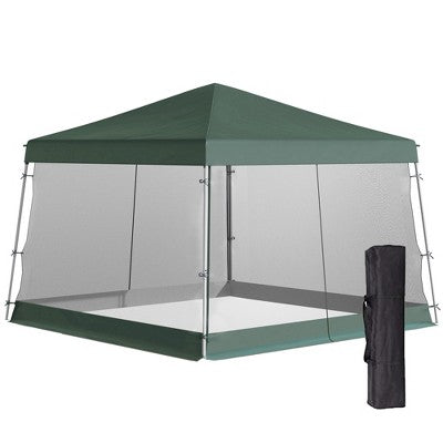  Outsunny 12' X 12' Pop Up Canopy, Foldable Canopy Tent With Carrying Bag, Mesh Sidewalls And 3-Level Adjustable Height For Outdoor, Garden, Patio, Party