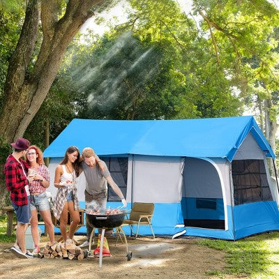  Outsunny 8-10 Man Camping Tent With Weatherproof Rain Cover, Double Layer Backpacking Family Shelter With Mesh Windows, Zipper Door, Portable Carry Bag For Hiking