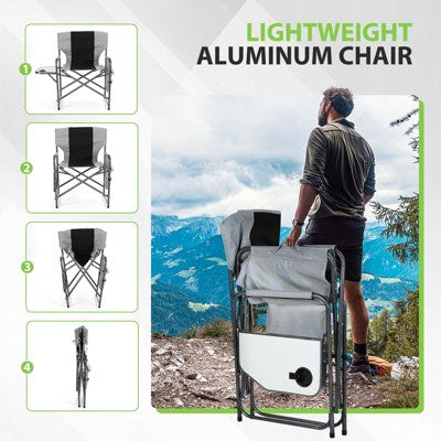  MUKE Foldable Aluminum Director’s Chair With Side Table & Pocket, Lightweight Heavy-Duty Armrest Seat For Camping, Patio, Events & Indoor Use