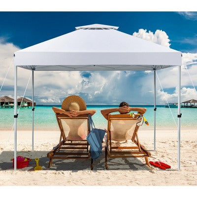  Costway 2-Tier 10' X 10' Pop-up Canopy Tent Instant Gazebo Adjustable Carry Bag With Wheel