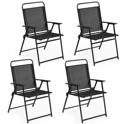  Yaheetech Set Of 4 Outdoor Foldable Dining Chairs With Backrest And Armrests