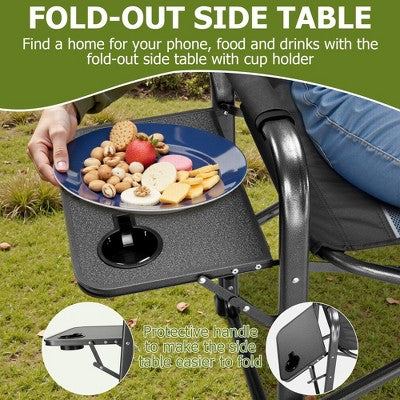  SUGIFT Extra Wide Folding Camping Chair Heavy Duty Director Chair With Side Table And Cooler Bag Portable For Fishing Patio Tailgating
