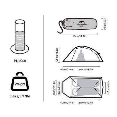  Naturehike Cloud Up Free Standing 2 Person Backpacking Tent Ultralight Nylon Double Layer Camping Tents For Two Person,green