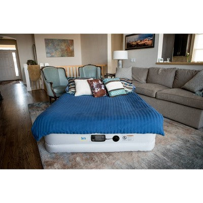  Serta Never Flat Fabric Series Raised With Internal Pump And Plush Air Mattress- 18" Queen (Beige)
