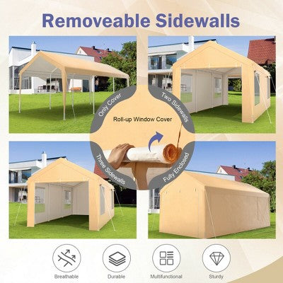  Costway 10x20 Ft Heavy-Duty Steel Carport Car Canopy Shelter Sidewalls Tent Garage