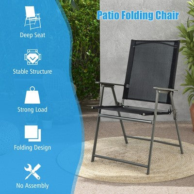  Tangkula 4PCS Patio Portable Metal Folding Chairs Dining Chair Set Poolside Garden