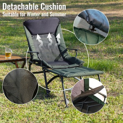  YUHAO Outdoor Detachable Footrest Adjustable Backrest Portable Folding Reclining For Camping Beach Hiking Fishing，Green + Black