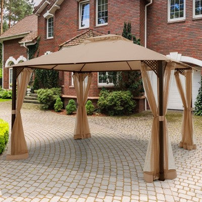  Tangkula 12' X 10' Octagonal Tent Outdoor Gazebo Canopy Shelter With Mosquito Netting