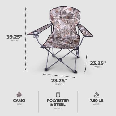  Four Seasons Courtyard Oversized Folding Lounge Chairs Outdoor Patio Portable Seating Furniture Set With Armrests And Cupholders, 4 Pack, Camo