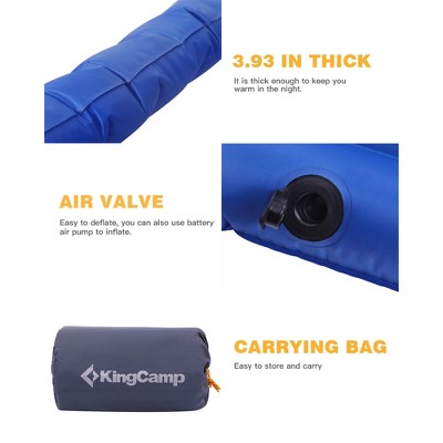  KingCamp Extra Thick 3.93" Double Sleeping Pad Camping Mattress, 2-Person Lightweight Inflatable Air Mat For Backpacking/Hiking, 76" X 54," Blue
