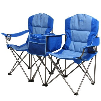  Kamp-Rite Portable 2 Person Double Folding Collapsible Padded Outdoor Lawn Beach Chair With Cooler For Camping Gear, Tailgating, & Sports, 2-Tone Blue