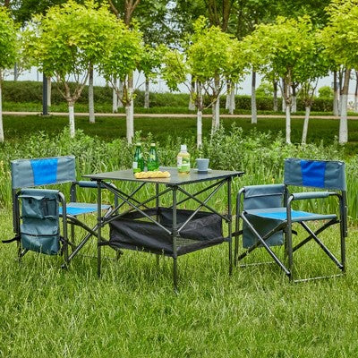  Sevobal Outdoor Portable Chairs 3PCS Folding Table And Chair Set With Storage Bag For Patio Garden Deck Poolside, Black, 27.56"*27.56"*27.56"
