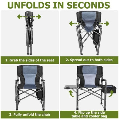  SUGIFT Extra Wide Folding Camping Chair Heavy Duty Director Chair With Side Table And Cooler Bag Portable For Fishing Patio Tailgating
