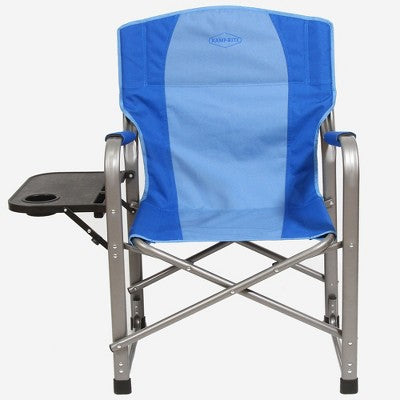  Kamp-Rite Director Portable Lounge Arm Chair Outdoor Furniture Folding Sports Chair With Side Table And Cup Holder, Blue (2 Pack)