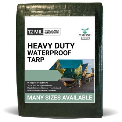  Moose Supply Heavy Duty Waterproof Poly Tarp Covers, Green/Brown, 12 Mil