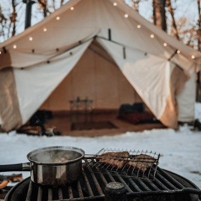  White Duck Alpha Canvas Wall Tent With Stove Jack & Frame, 4-Season Water Repellent Camping Tent, DYNA DUCK Fabric