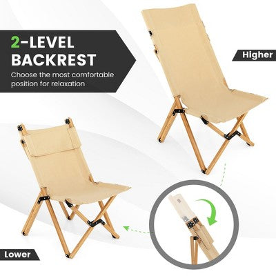  Costway Patio Folding Camping Chair Portable Fishing Bamboo Adjust Backrest W/Carry Bag