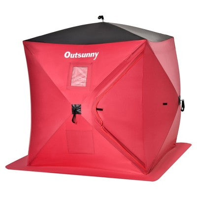  Outsunny 2 Person Ice Fishing Shelter, Waterproof Oxford Fabric Portable Pop-up Ice Tent With Bag For Outdoor Fishing