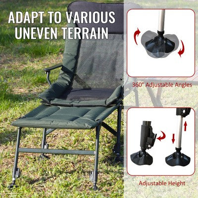  YUHAO Outdoor Detachable Footrest Adjustable Backrest Portable Folding Reclining For Camping Beach Hiking Fishing，Green + Black
