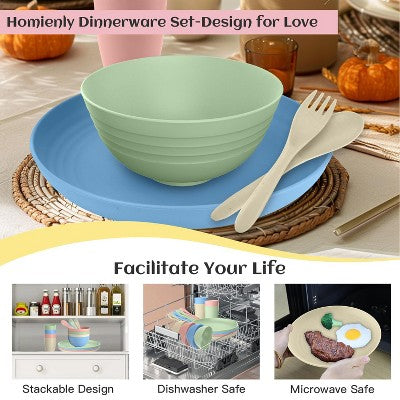  Itopfox 20-Piece Wheat Straw Dinnerware Set, Microwave & Dishwasher Safe Unbreakable Plates Bowls Cups Forks & Spoons For Kitchen, Camping, Parties